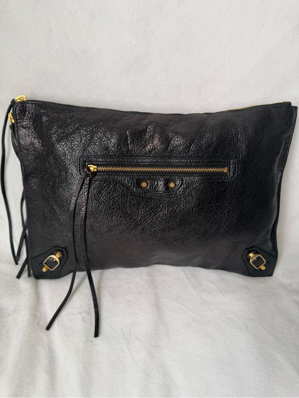Balenciaga 2015 Lambskin Motocross Large Flat Clutch Bag